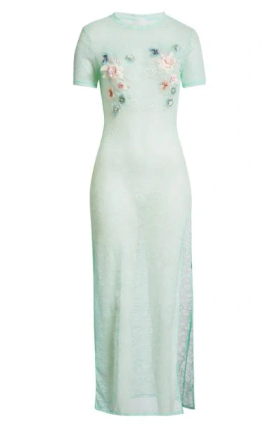 Kilo Brava Floral Appliqué Lace Nightgown In Soft Mint
