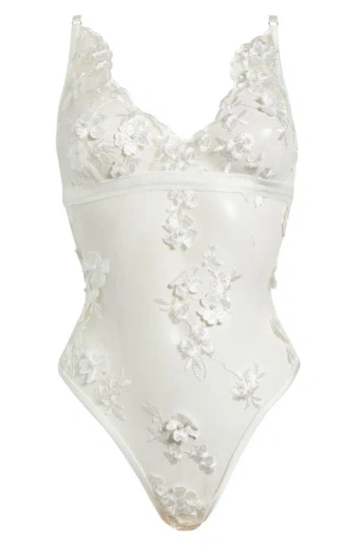Kilo Brava Floral Appliqué Mesh Bodysuit In White