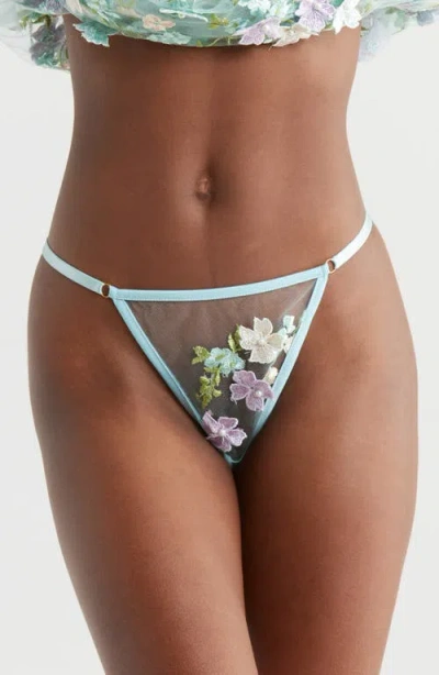 Kilo Brava Floral Embroidered G-string In Powder Blue Multi