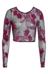 Kilo Brava Floral Flocked Long Sleeve Crop Top In Purple