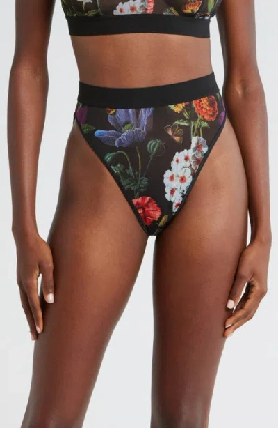 Kilo Brava Floral High Cut Mesh Briefs In Botanical Garden