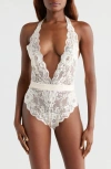 Kilo Brava Floral Lace Halter Teddy In Whisper Peach