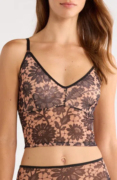 Kilo Brava Floral Lace Mesh Lined Crop Camisole In Black