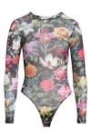 Kilo Brava Floral Print Mesh Long Sleeve Teddy In Multi