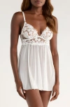 Kilo Brava Lace & Mesh Babydoll Chemise In White