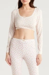 Kilo Brava Lace Trim Long Sleeve Stretch Modal Crop Top In Ditsy Pink Floral