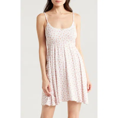 Kilo Brava Lace Trim Stretch Modal Babydoll Chemise In Ditsy Pink Floral