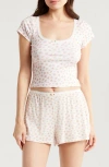 Kilo Brava Lace Trim Stretch Modal Crop Top In Ditsy Pink Floral