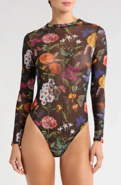 Kilo Brava Long Sleeve Mesh Bodysuit In Botanical Garden