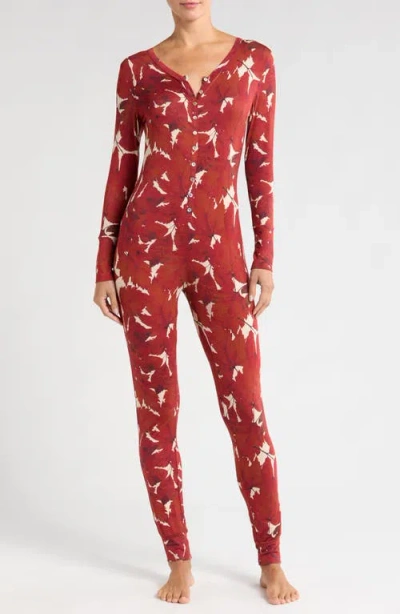 Kilo Brava Long Sleeve One-piece Pajamas In Fallen Leaves