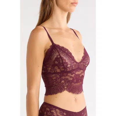Kilo Brava Longline Lace Bralette In Burgundy