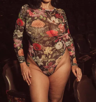 Kilo Brava Mesh Long Sleeve Bodysuit - Plus In Garden Of Eden In Multi