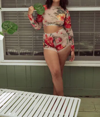 Kilo Brava Mesh Long Sleeve Crop Top In 3d Mesh Floral Print In Multi