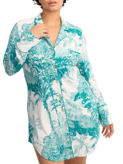 Kilo Brava Palm Toile Bamboo Knit Sleep Shirt In Green