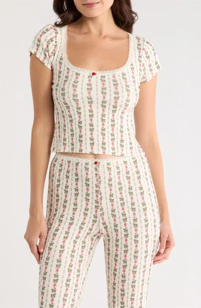 Kilo Brava Print Short Sleeve Pajama Top In White