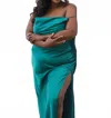 Kilo Brava Satin Maxi Cowl Slip Dress - Plus Size In Emerald In Green
