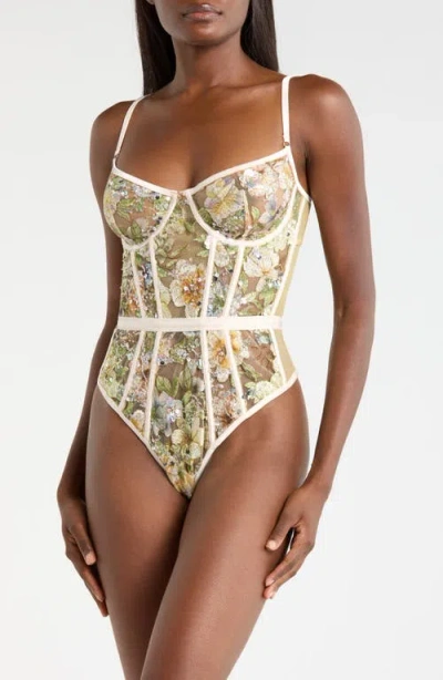 Kilo Brava Sequin Embroidered Underwire Bodysuit In Multi
