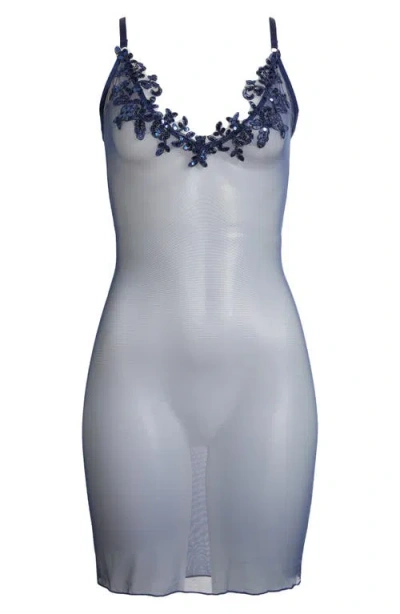 Kilo Brava Sequin Sheer Mesh Chemise In Midnight Blue