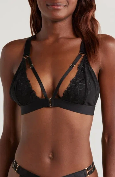 Kilo Brava Strappy Lace Triangle Bralette In Black