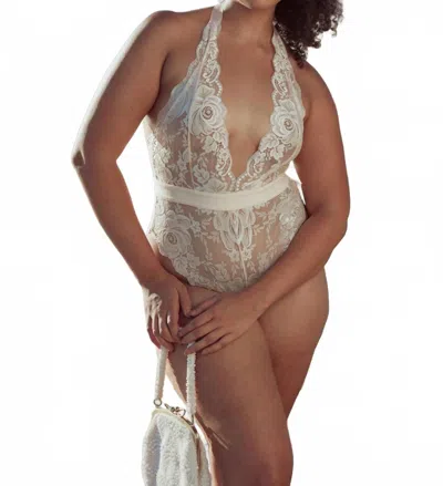 Kilo Brava Whisper Lace Teddy Bodysuit In Peach In White