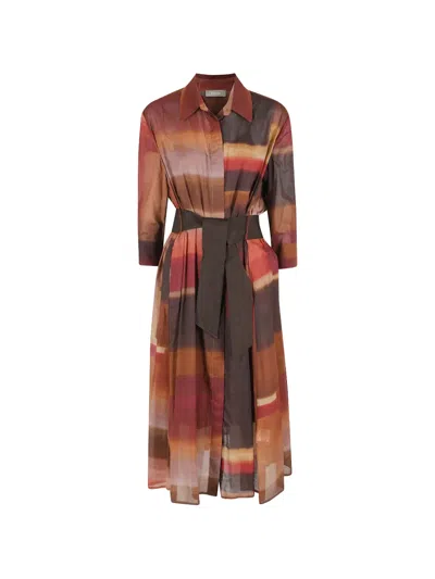 Kiltie Abstract-print Belted Shirt Dress In Brown