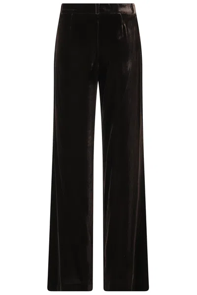 Kiltie Andrea Brown Viscose-blend Velvet Straight-leg Pants In Black