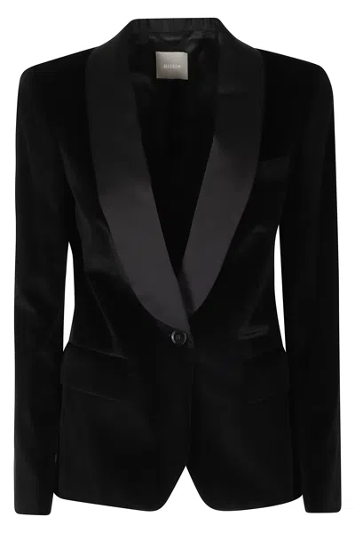 Kiltie Black Mikado Cotton Smoking Blazer