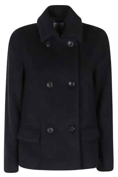 Kiltie Black Short Wool-blend Double-breasted Coat