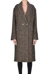 Kiltie Darrin Harringbone Double-breasted Coat In Brown