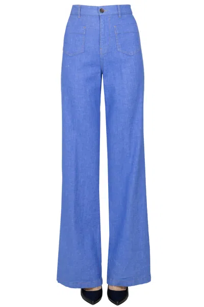 Kiltie Denim Effect Cotton And Linen Trousers In Blue