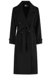 Kiltie Belted Double-breasted Coat In Black