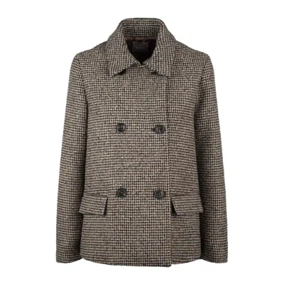 Kiltie Double-breasted Houndstooth Jacket In Brown