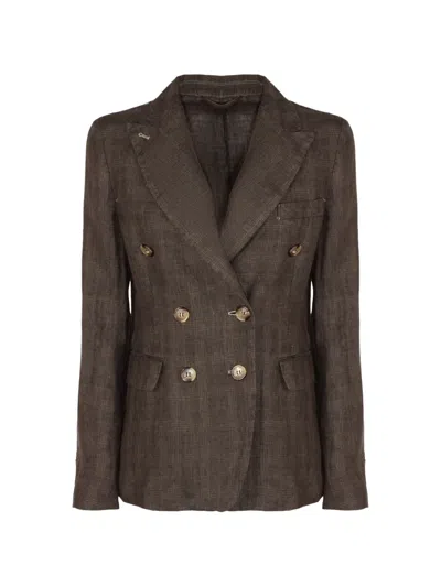 Kiltie Double-breasted Checked-pattern Blazer In Brown