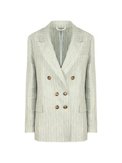 Kiltie Double-breasted Striped-pattern Blazer In Green