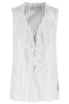 Kiltie Gray Yvette Ruffled V-neck Cotton Top In White