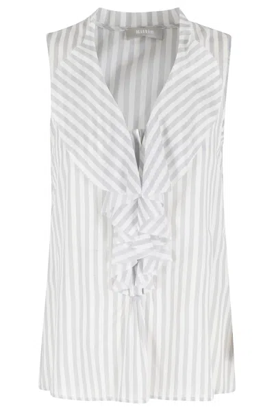 KILTIE GRAY YVETTE RUFFLED V-NECK COTTON TOP