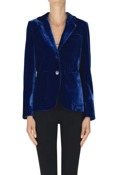 Kiltie Lin Velvet Blazer In Electric Blue