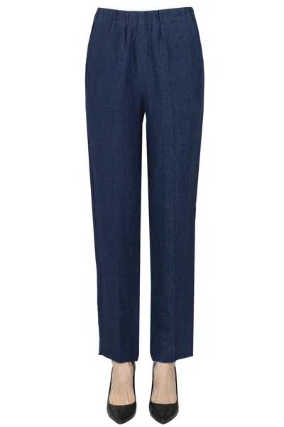 Kiltie Linen Trousers In Blue