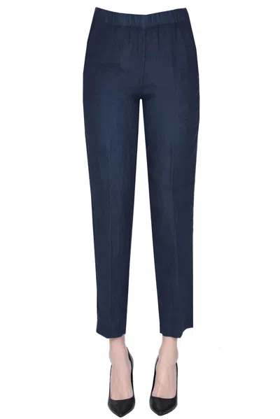 Kiltie Linen Trousers In Navy Blue