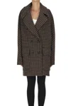 Kiltie Maxi Houndsthooth Print Double-breasted  Coat In Multi