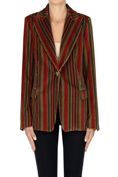 Kiltie New Sofia Striped Velvet Blazer In Purple