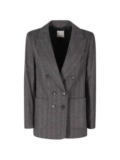 Kiltie Pinstripe Double-breasted Blazer In Brown