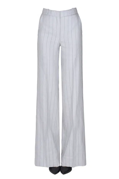 Kiltie Pinstriped Linen Trousers In Gray