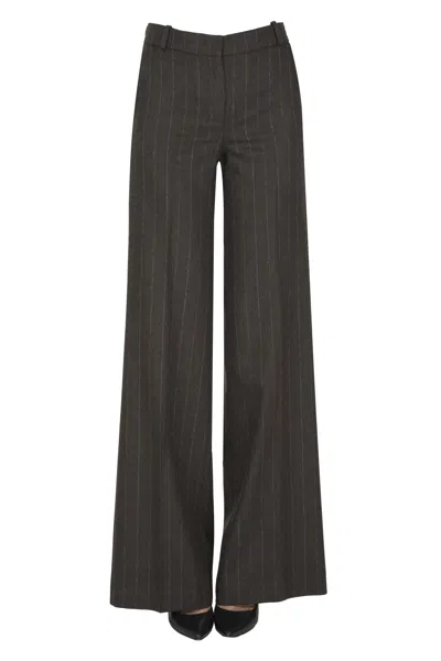 Kiltie Pinstriped Wide Leg Trousers In Black