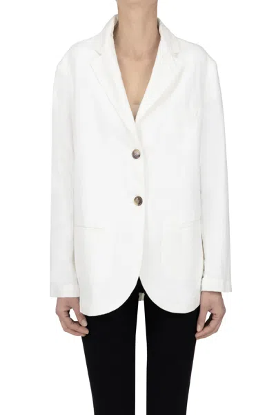 Kiltie Piquet Cotton And Linen Blazer In White