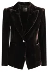 Kiltie Single-breasted Velvet Jacket With Revered Collar In Black