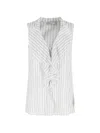 Kiltie Gray Yvette Ruffled V-neck Cotton Top In White