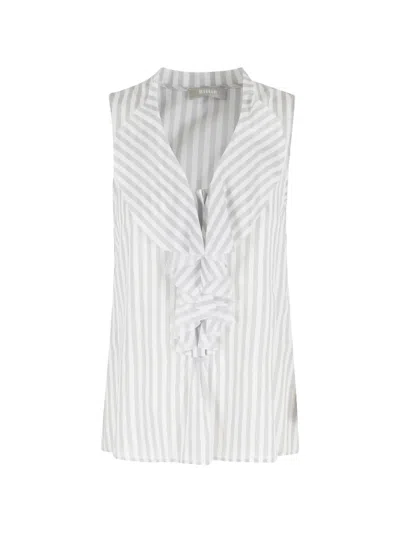 Kiltie Stripe-pattern Ruffled Top In White
