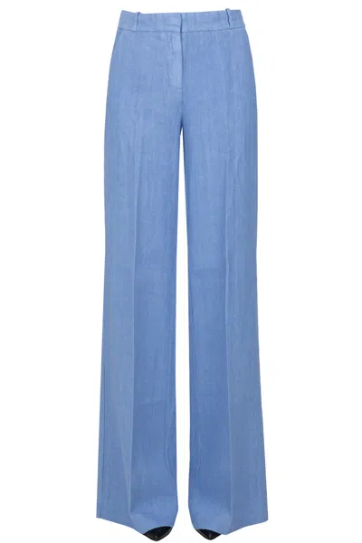 Kiltie Wide Leg Linen Trousers In Blue