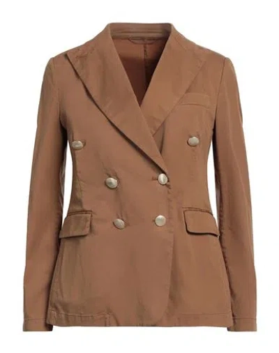 Kiltie Woman Blazer Camel Size 10 Cotton, Tencel, Elastane In Beige